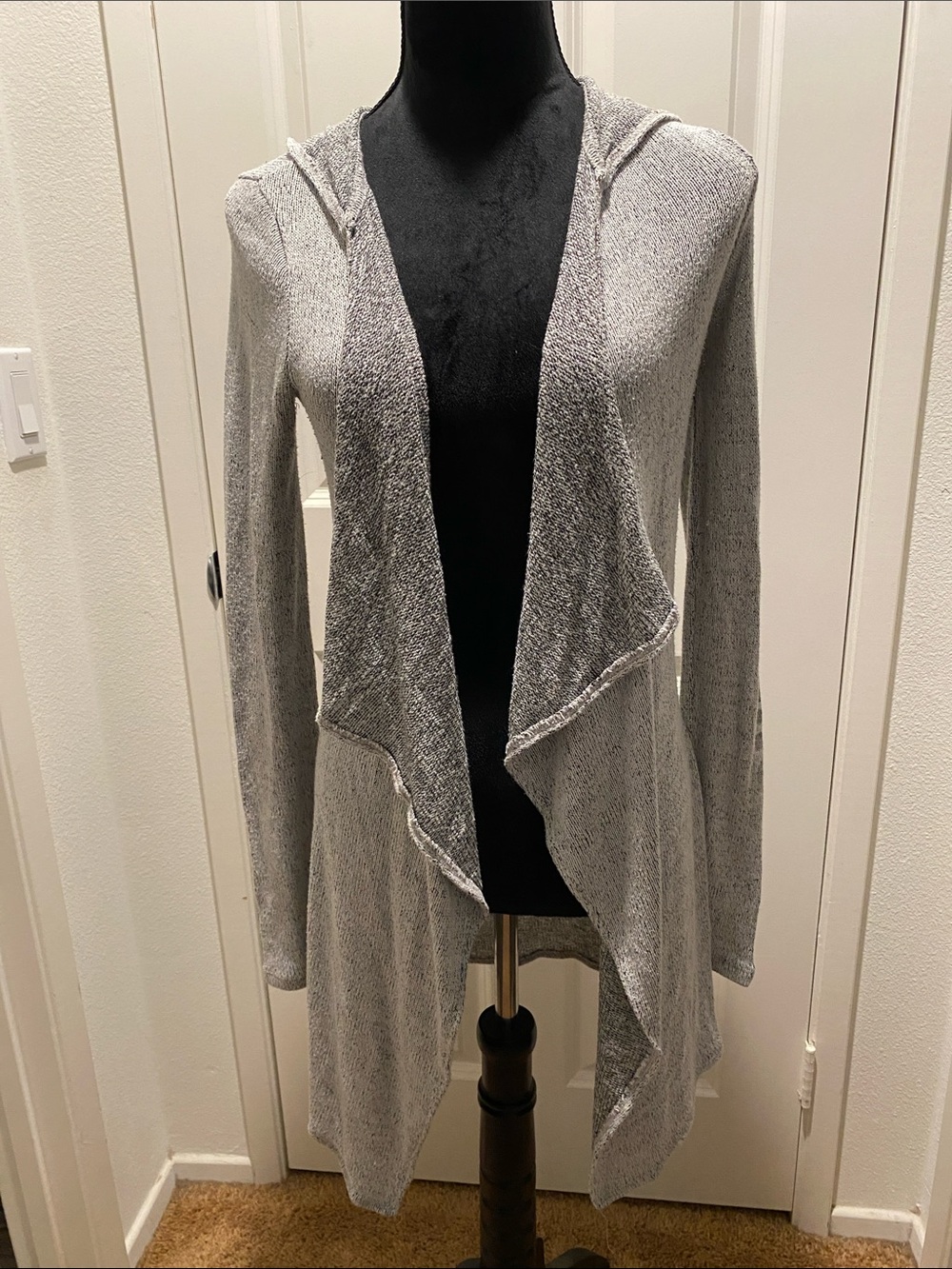 VH Light Gray Hooded Open-Front Draped Cardigan
